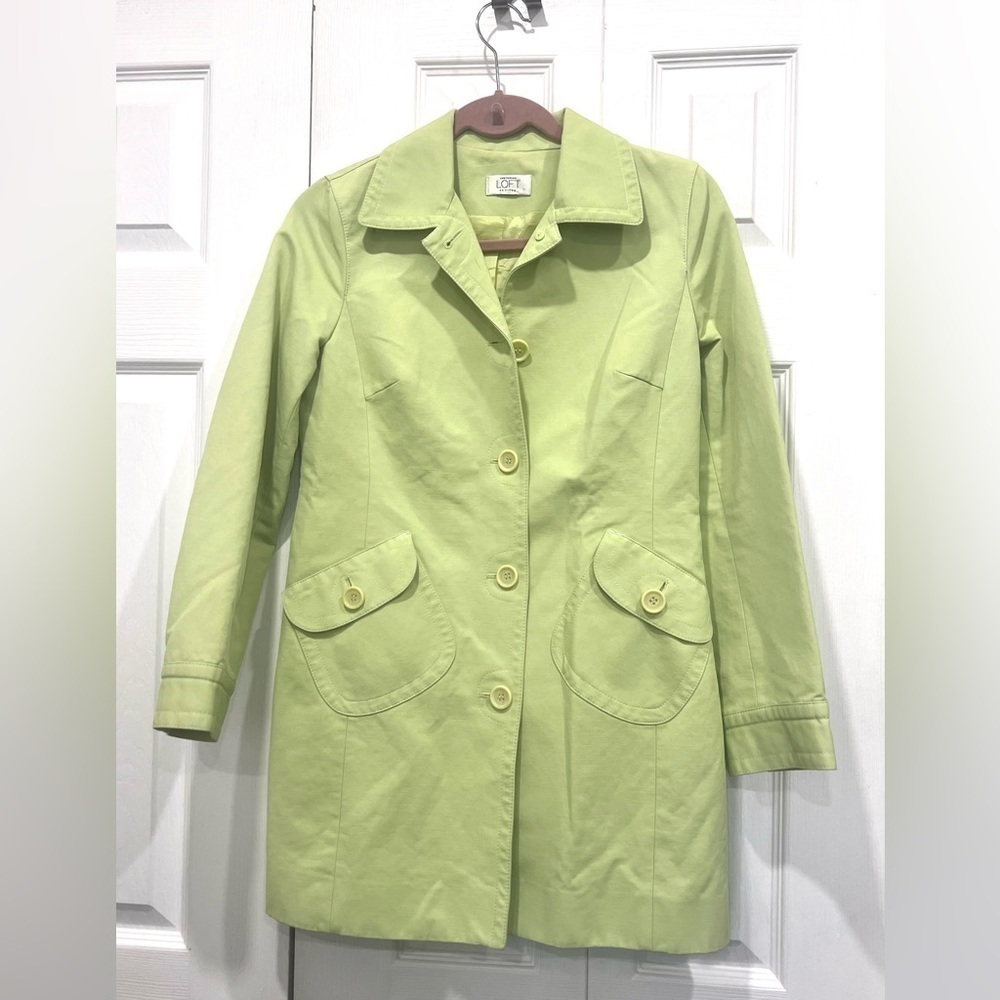 Ann Taylor loft pea coat green lime water resistant material petite - Picture 3 of 12